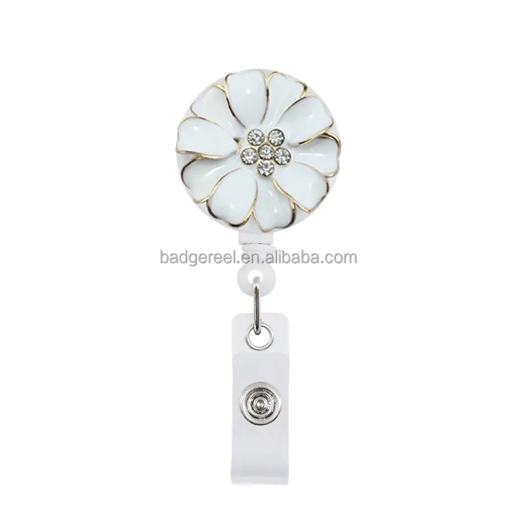 Retractable Badge Holder Clip Buy Bling Rhinestone Badge Reels Flower Retractable Crystal Diamond Nurse student office ID card