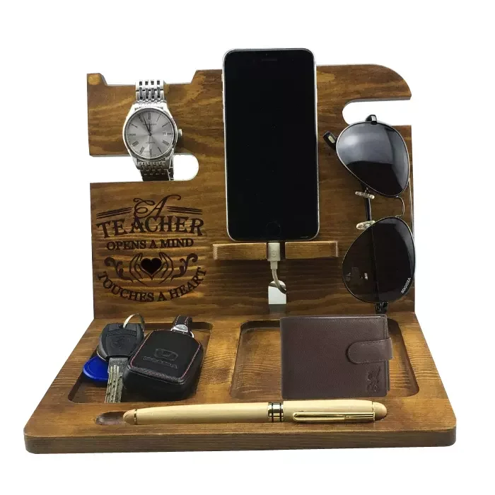 Wholesale Handmade Key Hooks Holder Wallet Stand Watch Organizer Wood Phone Docking Station