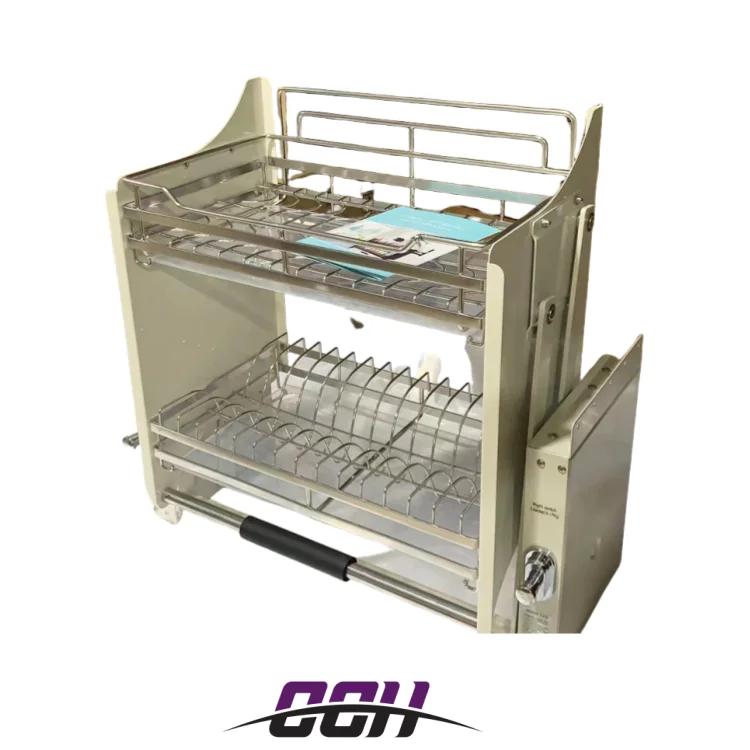 Pull basket hanging cabinet pull-down stainless steel drain rack for placing dishes damping buffer lifting basket