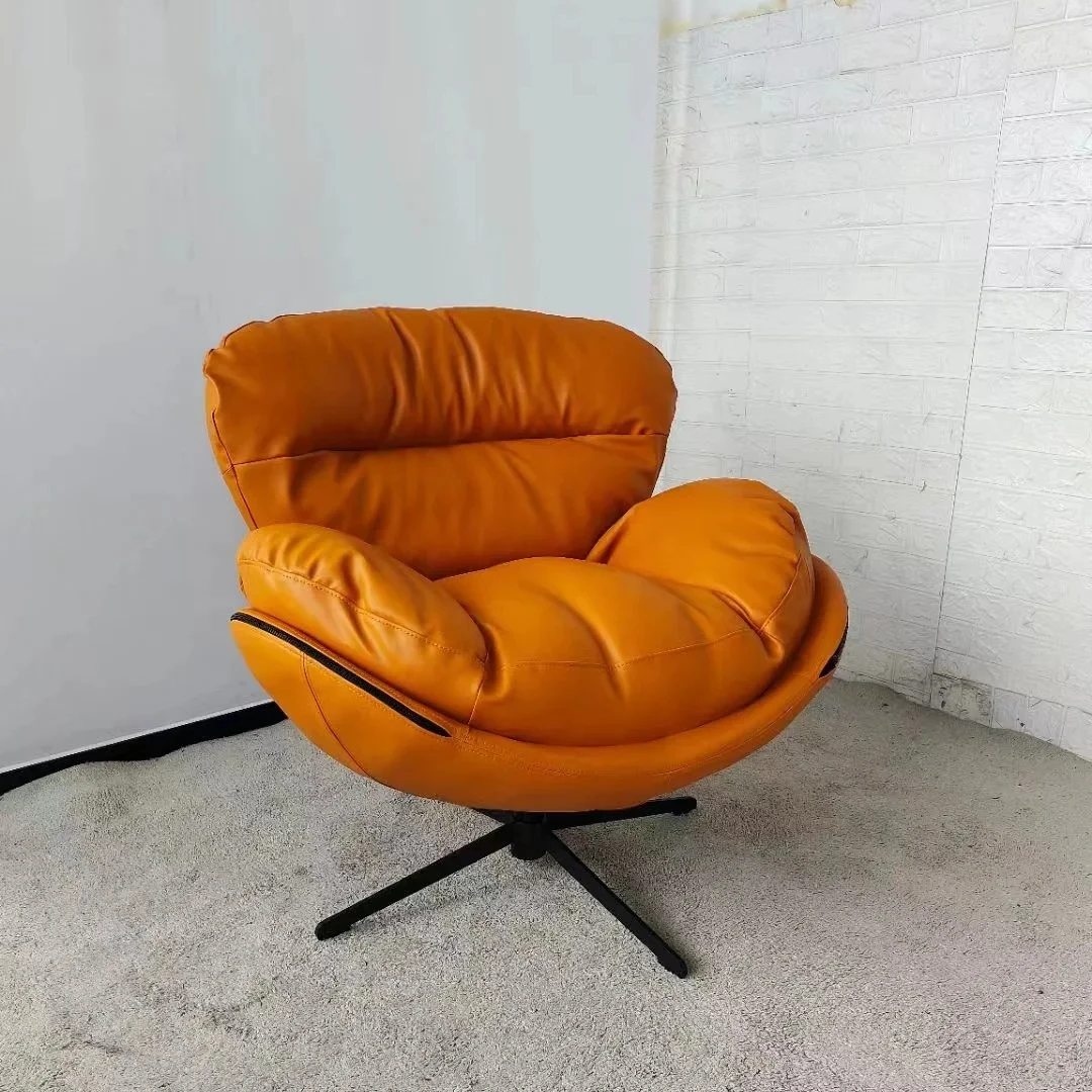 Living Room Office Use Swivel Lounge Chair Vintage Genuine Leather Aviation Egg Chair Retro Style Armchair Swivel Reclining