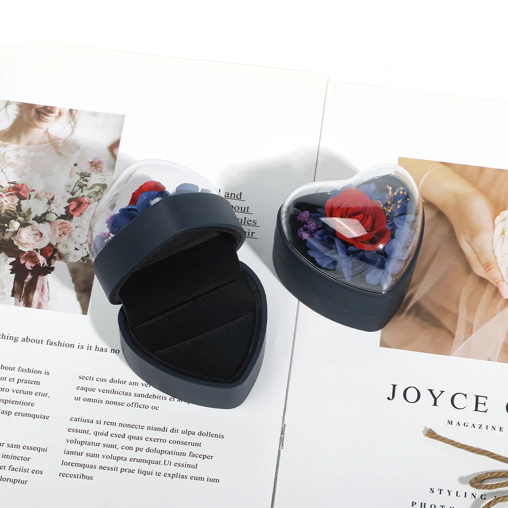 Acrylic Box Heart Shape Flower Gift Red Box Ring Necklace Packaging Acrylic Packaging Gift Jewelry Box