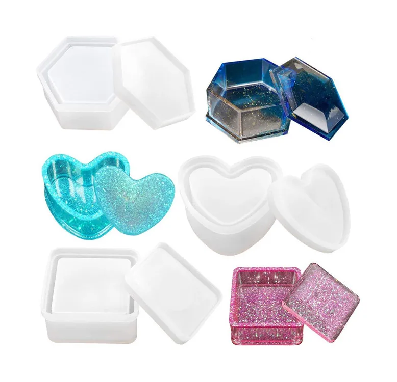 Ювелирные наборы эпоксидной формы с шестигранным квадратным и цветком в форме сердца для хранения серег колец монет ключей пепельницы подсвечника