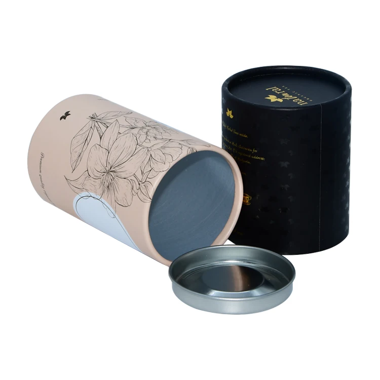 Eco Friendly Custom Food Grade Round Cardboard 250g Tea / Coffee Bean Canister Paper Tube Packaging with Aluminium Foil Lining