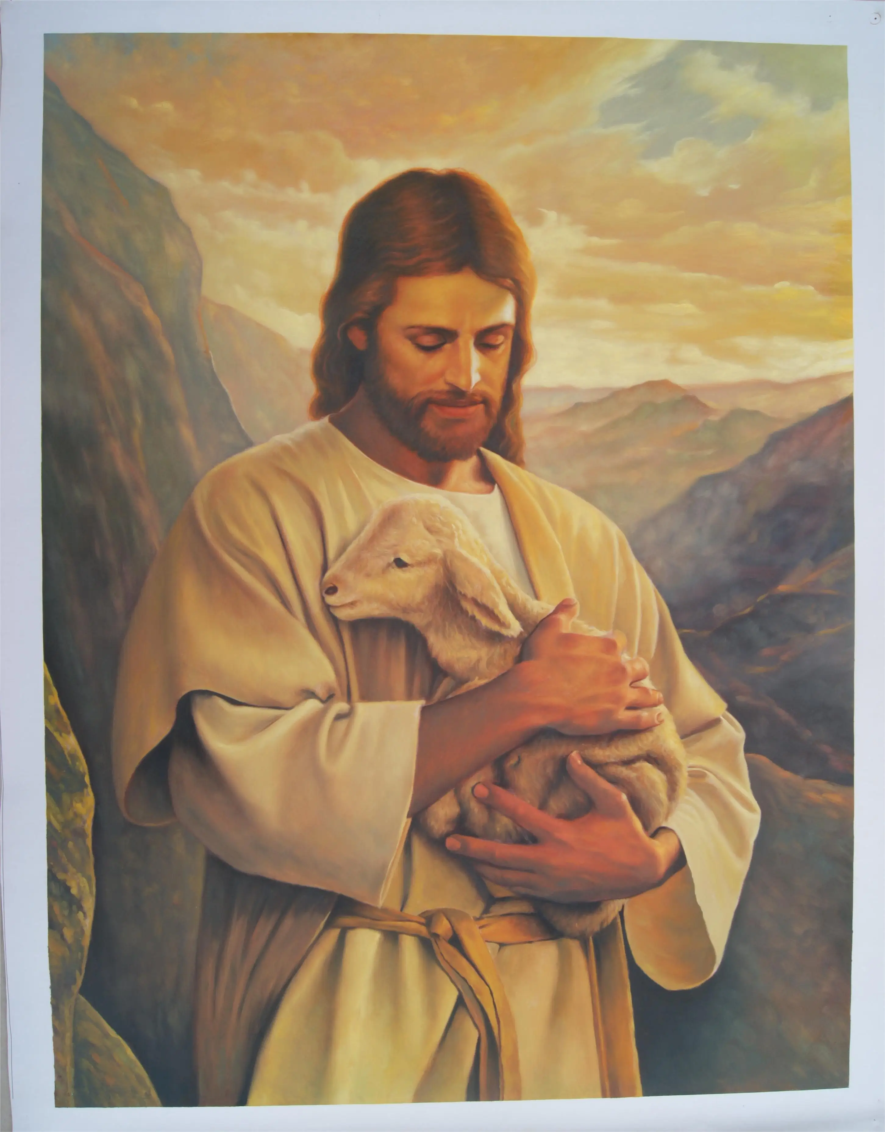 Famous Pure Hand Painted Jesus Lamb Christian Reproduction Oil Painting On Canvas For Home Decoration