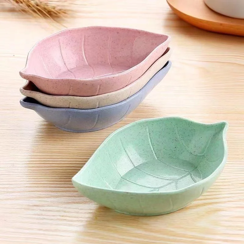 Japanese Creative Leaf Shaped Sauce Dish Wheat Straw Plastic Dipping Bowls Cutlery Soy Sauce Kitchen Dipping Plate