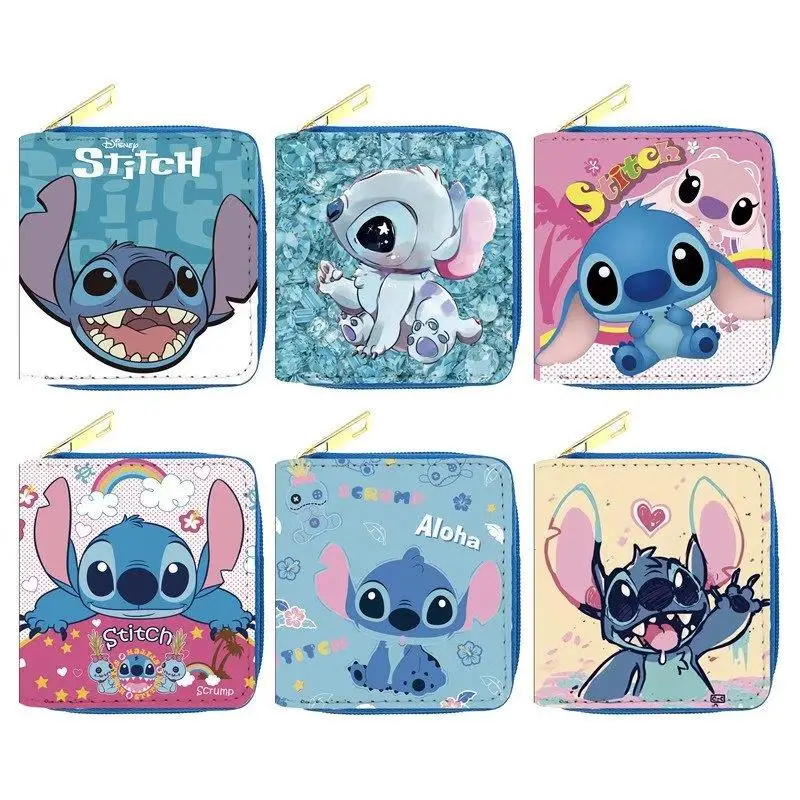 Short cartoon wallets Stitch zipper purse PU card case