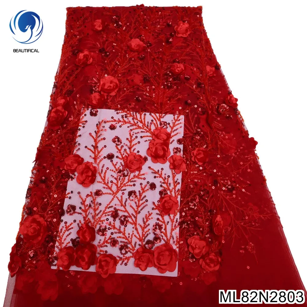 Beautifical White 3d lace fabrics wedding 2022 african bridal beads lace and sequins french lace fabrics ML82N28