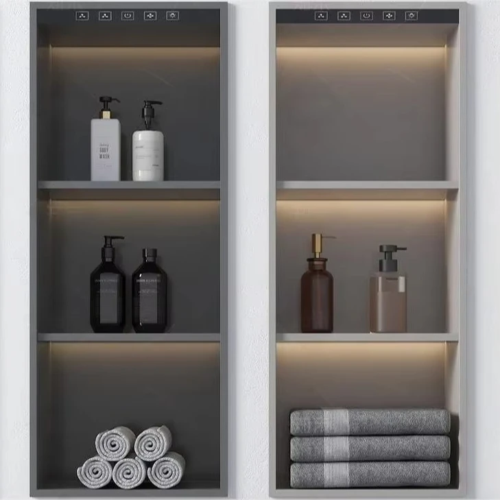 Stainless Steel Wall Niche with Light Bathroom Insert Black Recessed Lighted Triple Uni Shelves White Shower Niche