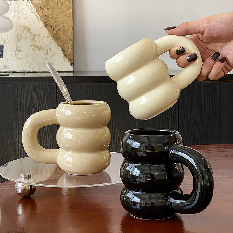 ceramic coffee milk cup High temperature resistant large handle milk coffee color water cup microwavable tire ceramic mug
