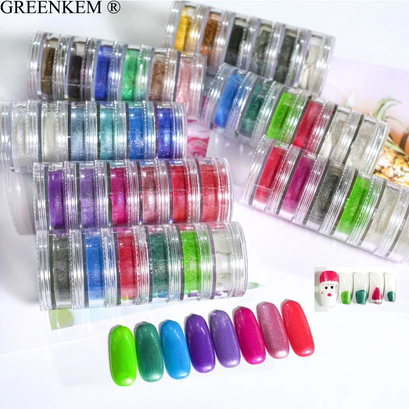 6Pcs Set Christmas Nail Pigment Powder Colors Palette Professional Magic Mirror Powder Glitter Aurora Chrome Nail Powder