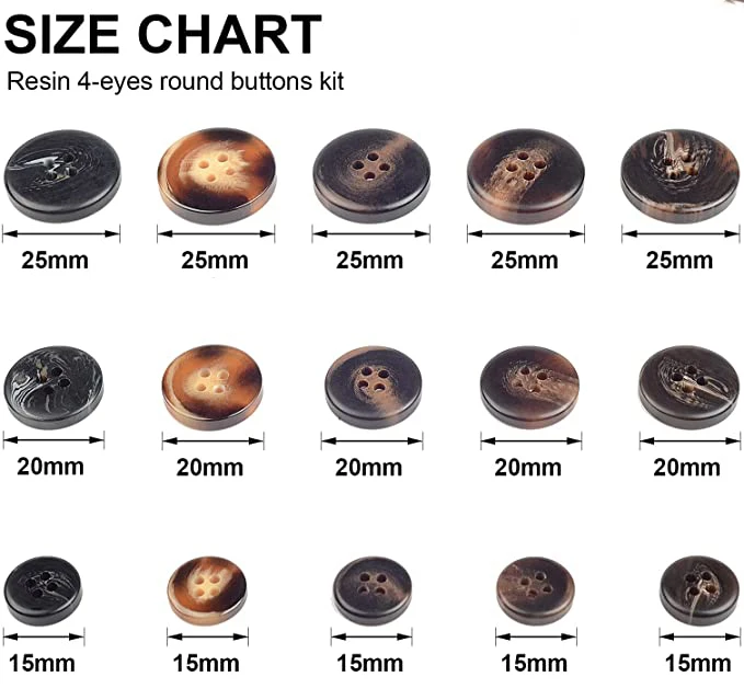Manufacture Sewing 4-Hole Craft Round Blazer Resin Buttons 5 Color 3 Size 15mm,20mm,25mm Suit Coats  with Storage Plastic Button