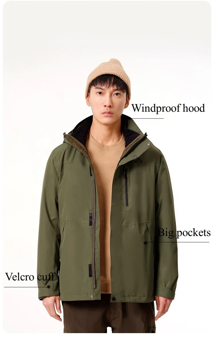Outdoor Jackets 100% Polyester Waterproof Mens Stand Adults Fleece Jacket Print Logo Fashion Customized Mountain Hooded Winter