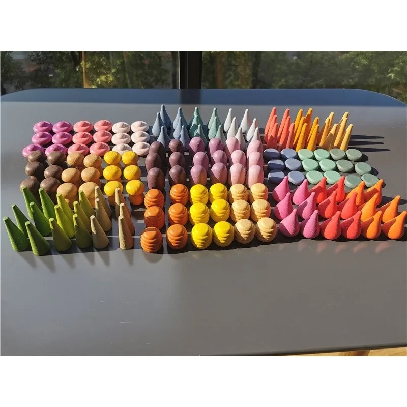 Деревянные игрушки Монтессори из Букового дерева грибы капли головоломки радужные деревянные блоки мандала с деталями