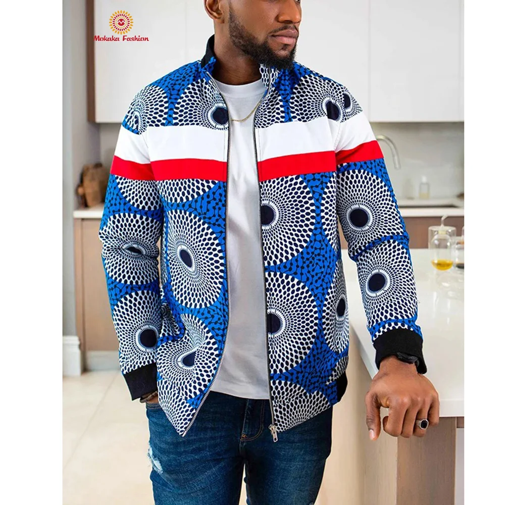 
Hot Selling African Stylish Outwears Cotton Circular Diffusion Pattern Men Motorcycle Jackets 