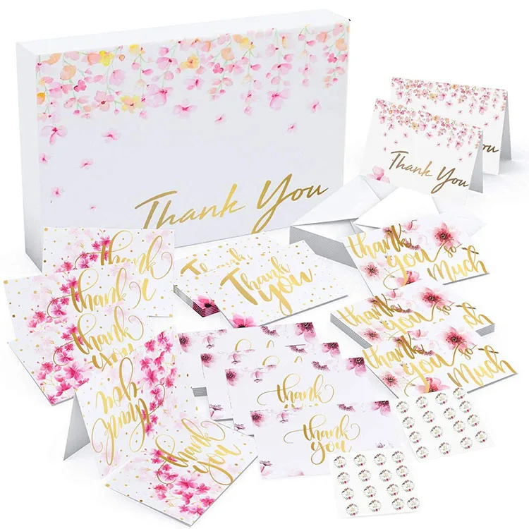 Hot sale 4 x 6 inches floral flower 5 designs 100 thank you cards bulk thank you notes for wedding baby shower