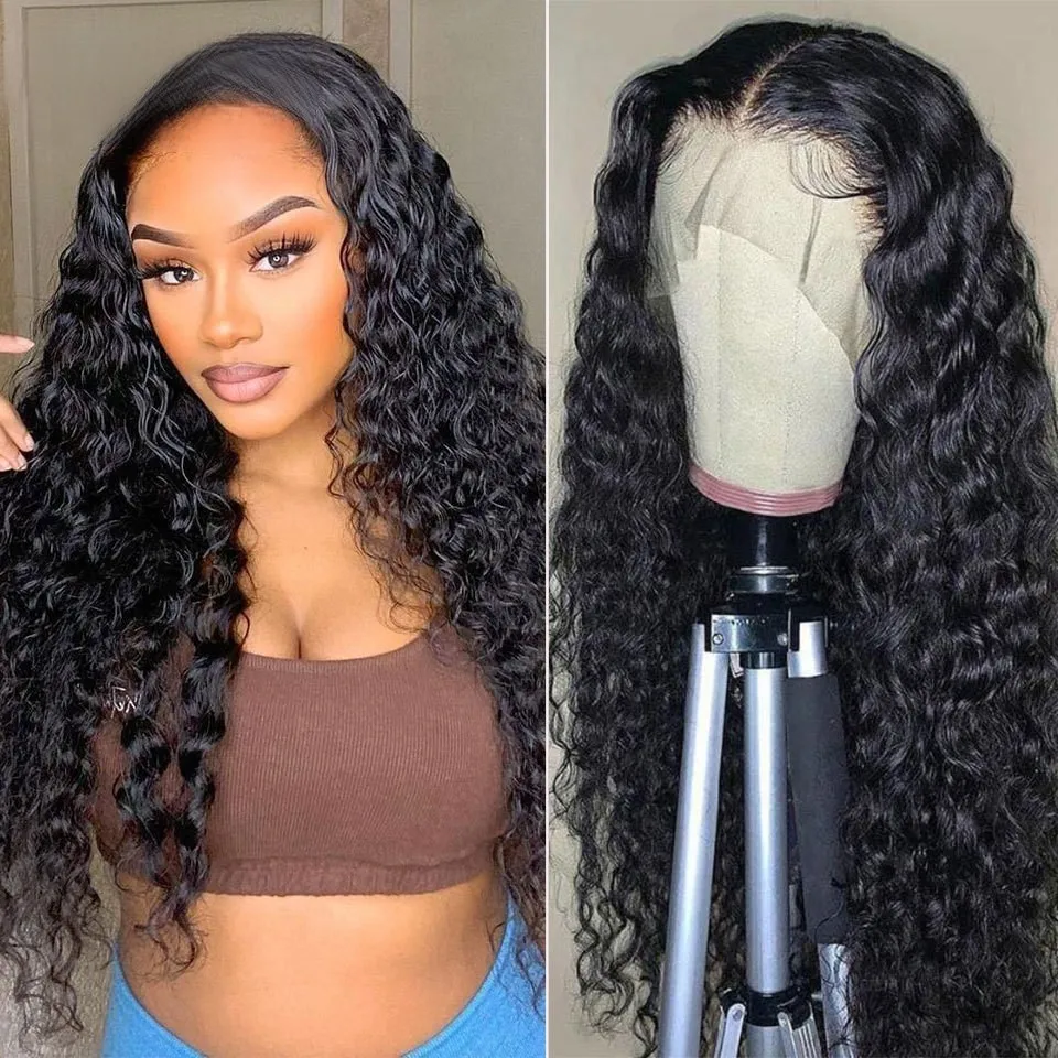 26Inch New Arrival Transparent Lace Front Wigs Deep Wave High Temperate Fiber Black Front Wig Curly Synthetic Wig For Women