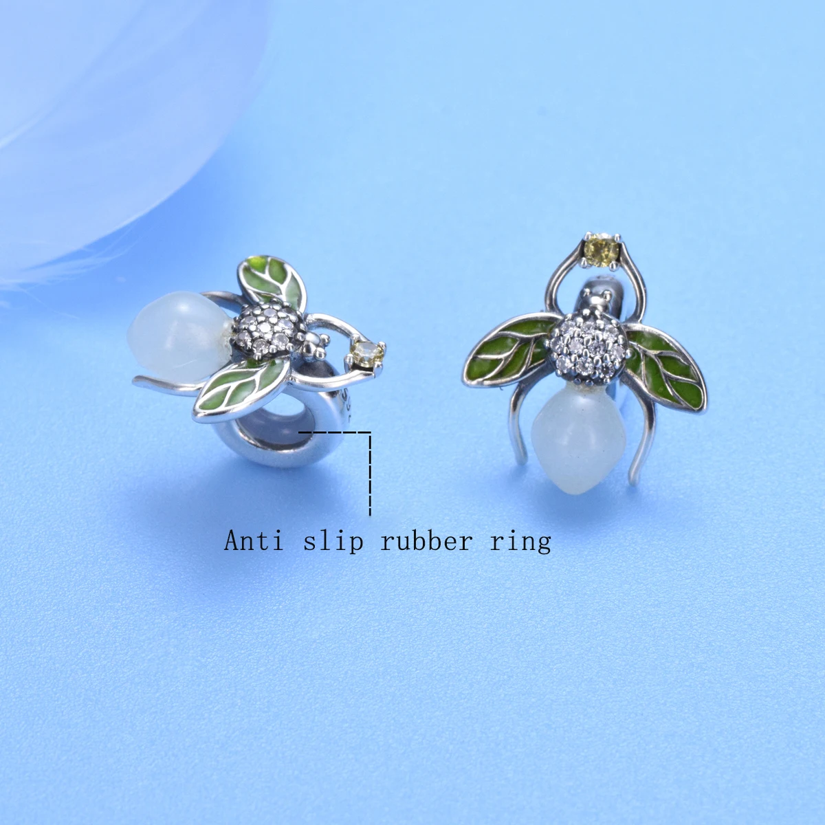 Fine Jewelry 925 Sterling Silver Firefly Anti Slip Bead Rubber Ring Fashion Bead DIY Bracelet Accessories Glows In The Dark