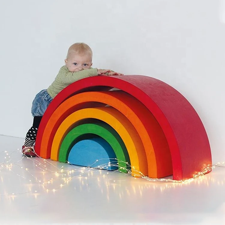  Xiair Rainbow Blocks Wooden Building Educational Toys Stacker For Baby Toddler Montessori