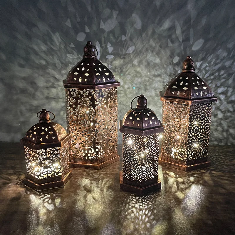 Hot Selling Eid mubarak  iron lantern pendant with led light for eid mubarak party decorate supplies