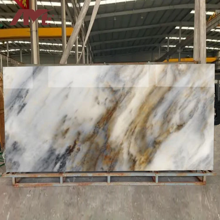 blue fusion pattern kitchen countertop wall carreaux sintered stone porcelain large slab tiles