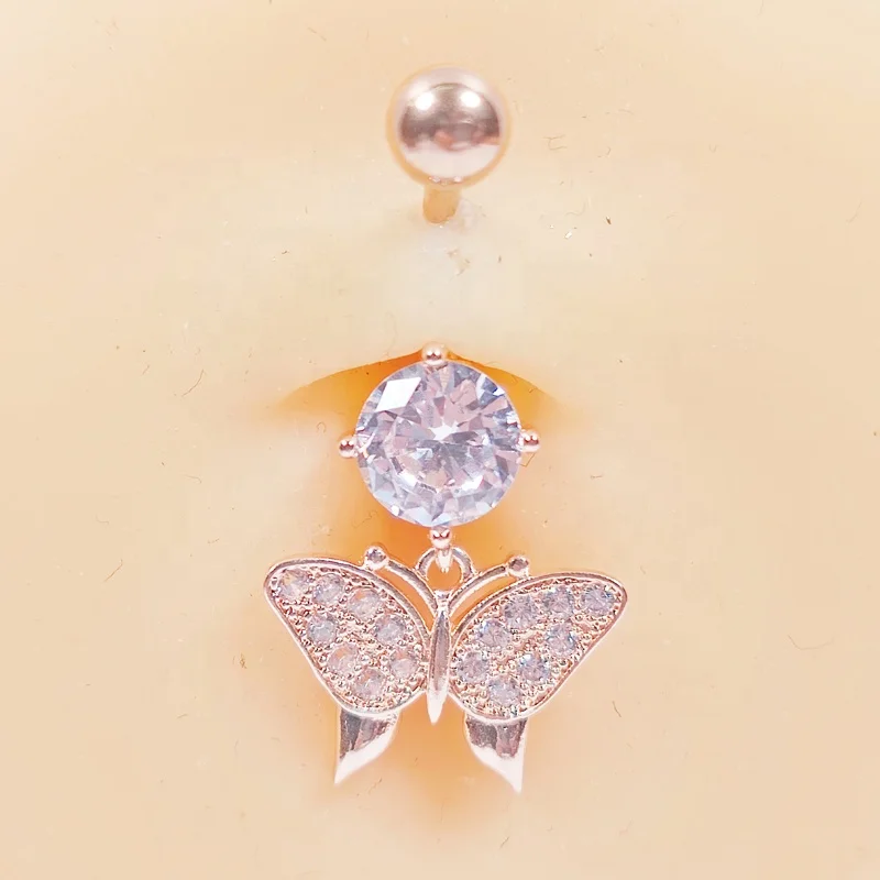 Butterfly Belly Button Bars Navel Piercing Stainless Steel Dangle Navel Ring