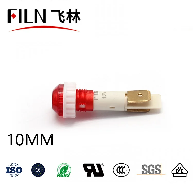 FILN 10MM Panel Mount LED Dash Light 3V 6V 12V 24V Plastic Signal lamp Red Blue Green Yellow White IP66