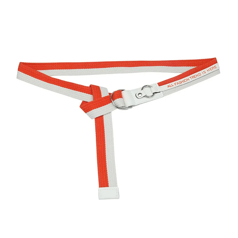 Double D Ring Buckle Letter Logo Printed  Cotton Fabric Canvas Web Youth Belt Fashionable Leisure Outdoor Student Belt for Kids