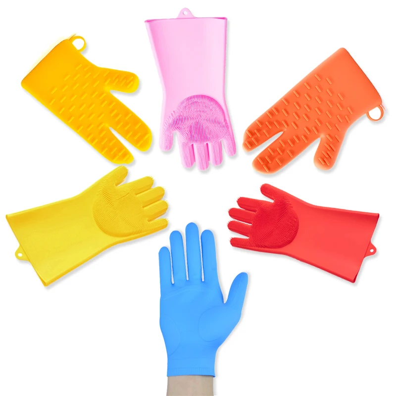 
Kitchen Silicone Dishwashing magic cleaning gloves kitchen scrub brush Customize Cleaning Household Latex Gloveing 