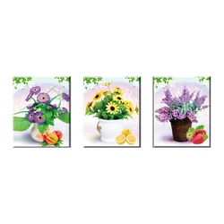 Print On Canvas Triptych Flowers Paintings DIY 2021 Diamond Painting
