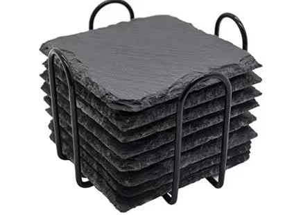 4 Inch Home Decoration China Slate Drink Coasters Wedding Stone Square Black Tableware Cup Coaster For Lovers Gifts