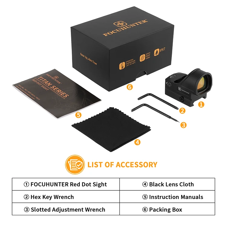 FOCUHUNTER Large Window 1x26mm Three Reticle Shake Awake Sight 1500G Shockproof Red Dot Sight Waterproof Hunting Red Dot Scope