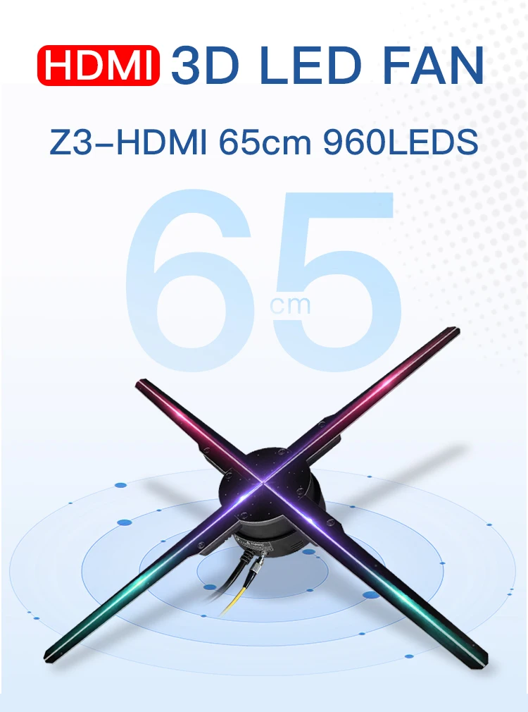 65cm HDMI Hologram 3D Projector with HDMI-Synchronization Live Computer Interactive Holographic Projector Fan