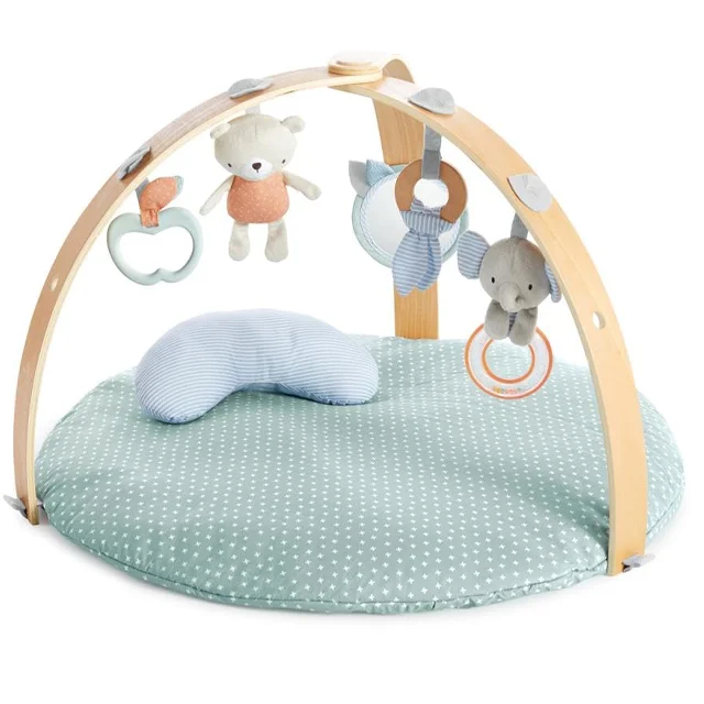 2024 New Custom Reversible Duvet Activity Gym and Play Mat Foldable Wooden Baby Play Gym