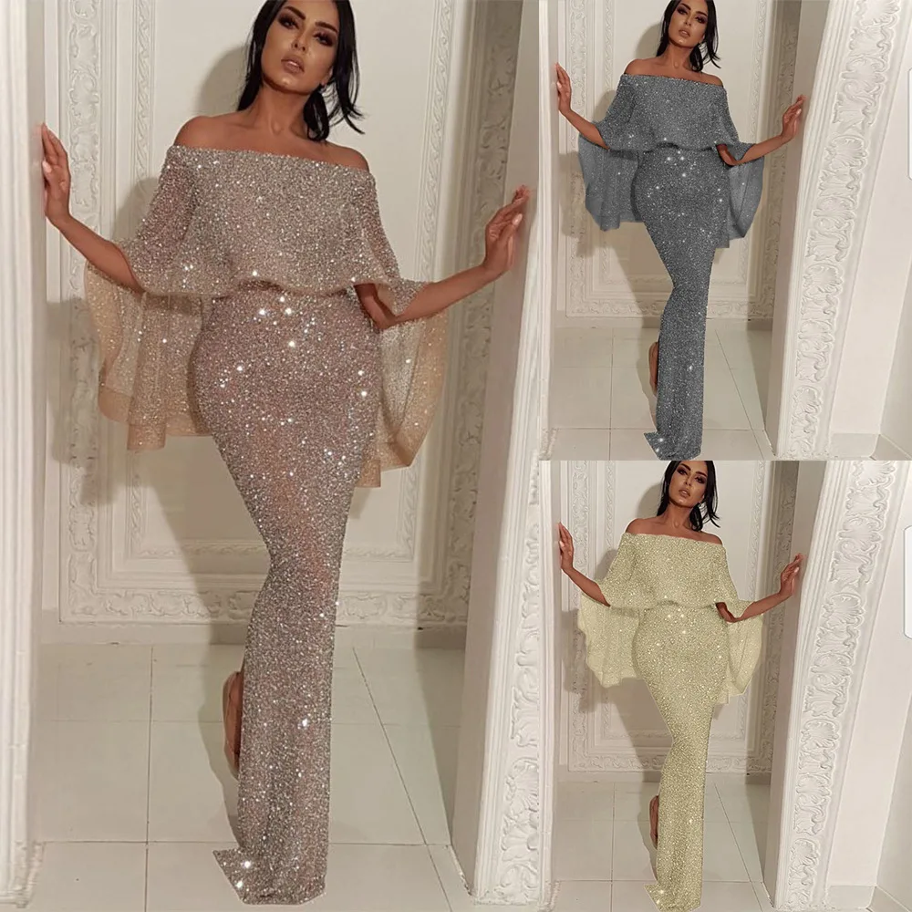 
Sequin Floor-length Bodycon Dress 2021 Solid Empire Evening Party Dress 