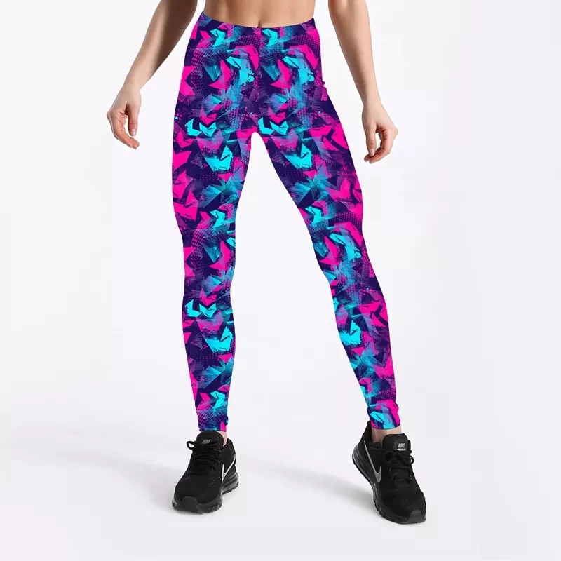 Women Wholesale 92% Polyester 8% Spandex Double Brushed Milk Silk 3D Printed Leggings Abstract Geometric Printed Basic Leggings