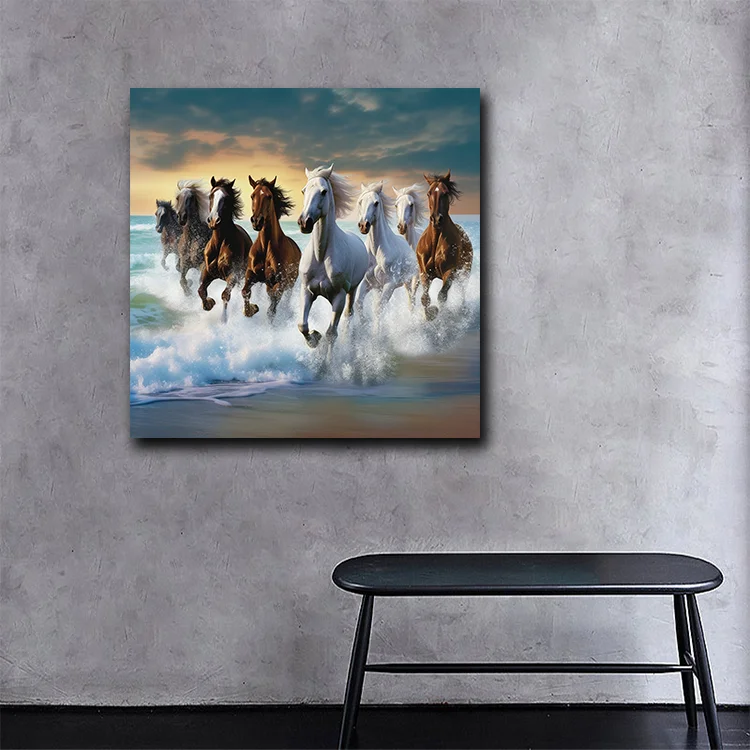 Hot selling popular style galloping horse printed canvas painting support custom size for online retail room decoration