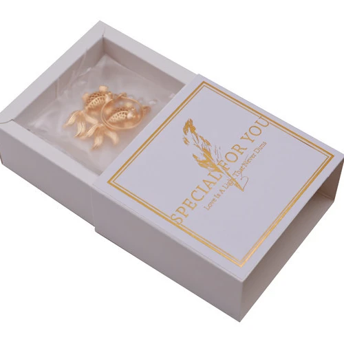 Wholesale Custom White Drawer Design Gold Foil Logo Kraft Paper Jewelry Ring Necklace Bracelet Packaging Box
