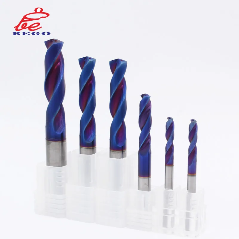 Solid Carbide Twist Drill Bit Blue Nano Carbide Drill Bits Inner Coolant Twist Drill