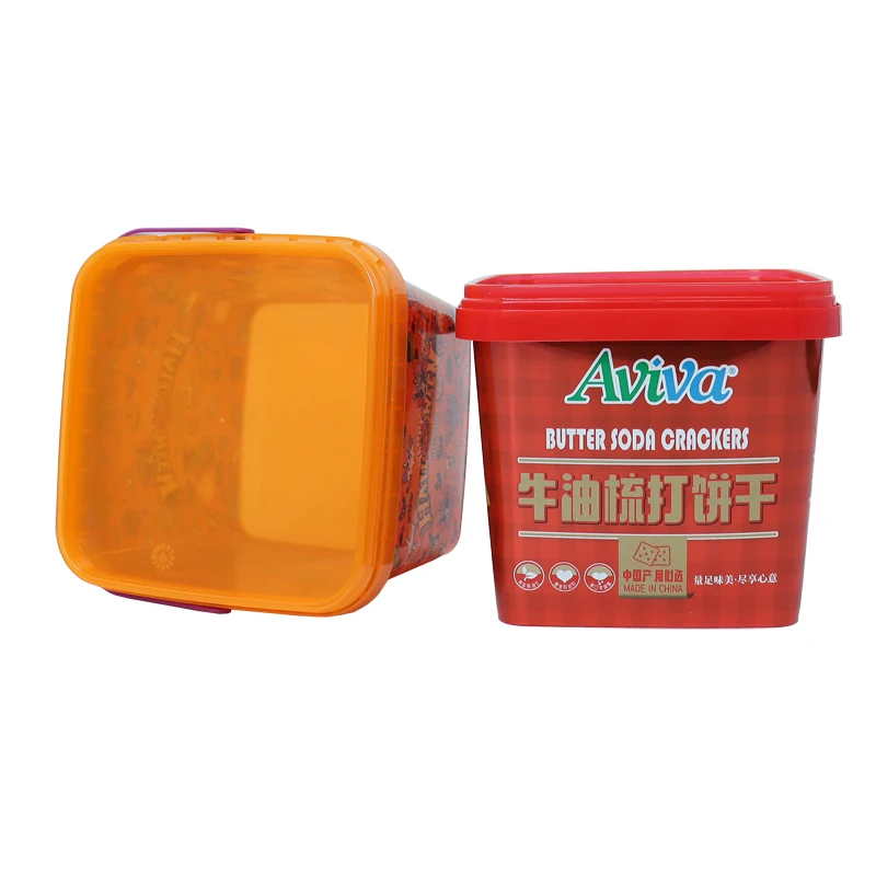 Custom factory Designed Square Food-Grade Plastic Snack Storage Box with Lid Handle Convenient Barrel Pails Drums Food Packaging