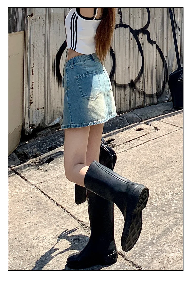 Женская Летняя короткая джинсовая юбка Y2k с высокой талией и поясом плиссированная Черная Сексуальная мини-юбка шортами