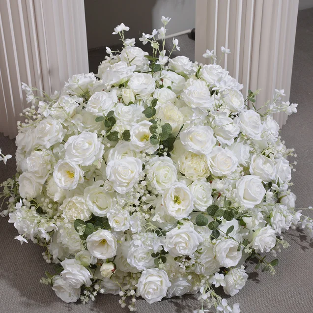 hotsale 50cm 60cm 70cm 80cm large rose flower arrangement Wedding Table flower Centerpieces  silk artificial white flower ball
