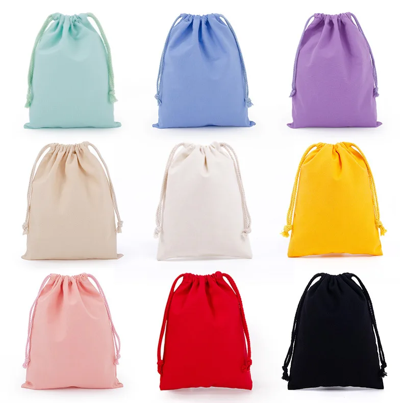 Wholesale Custom Colorful Eco-friendly Reusable, Cotton Bags Gift Packaging Canvas Drawstring pouch Bags/