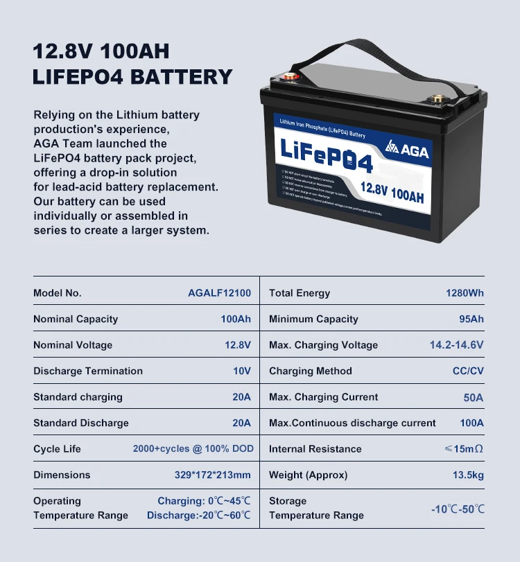 AGA Hot Seller Lead Acid Replacement 12V 24V 100Ah 200ah 300Ah Lithium Ion Phosphate 12v Battery Pack