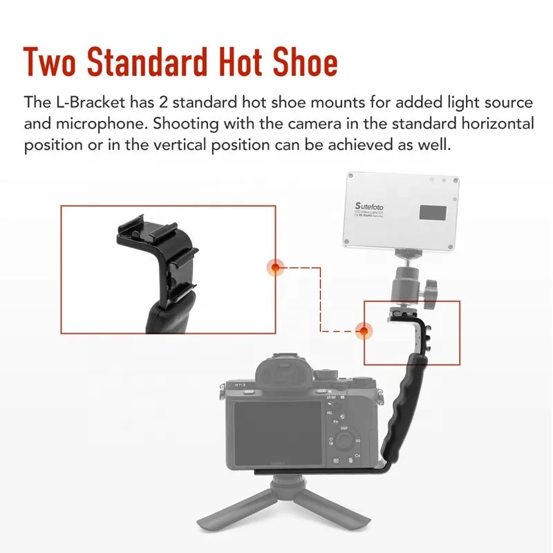 
Aipaxal Professional Heavy Duty Photography L shape Bracket with 2 Standard Flash Hot Shoe Mounts for DSLR Camera 