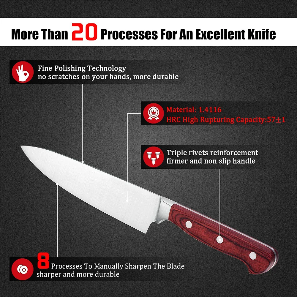Набор кухонных ножей lo mas vendido из 18 предметов, немецкий Высокоуглеродистый кухонный нож из нержавеющей стали с деревянным блоком, 6 ножей для стейка