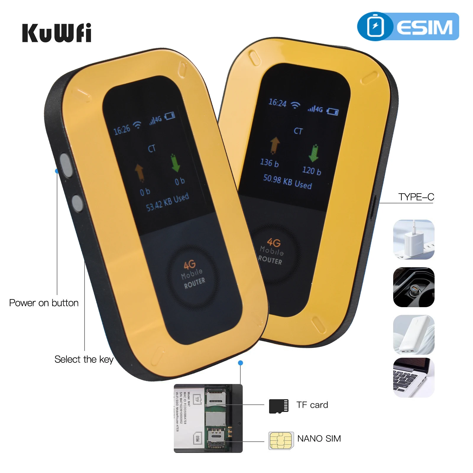 KuWFi dual sim 4g router 3000mAh battery unlock 4g modem wifi router 10 users eSim router for wifi hotspot