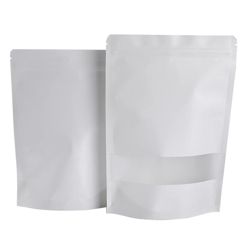 White Kraft Paper Stand Up Bag Pouch Eco Materials Food Packaging White matte zipper pouch Bag With Window