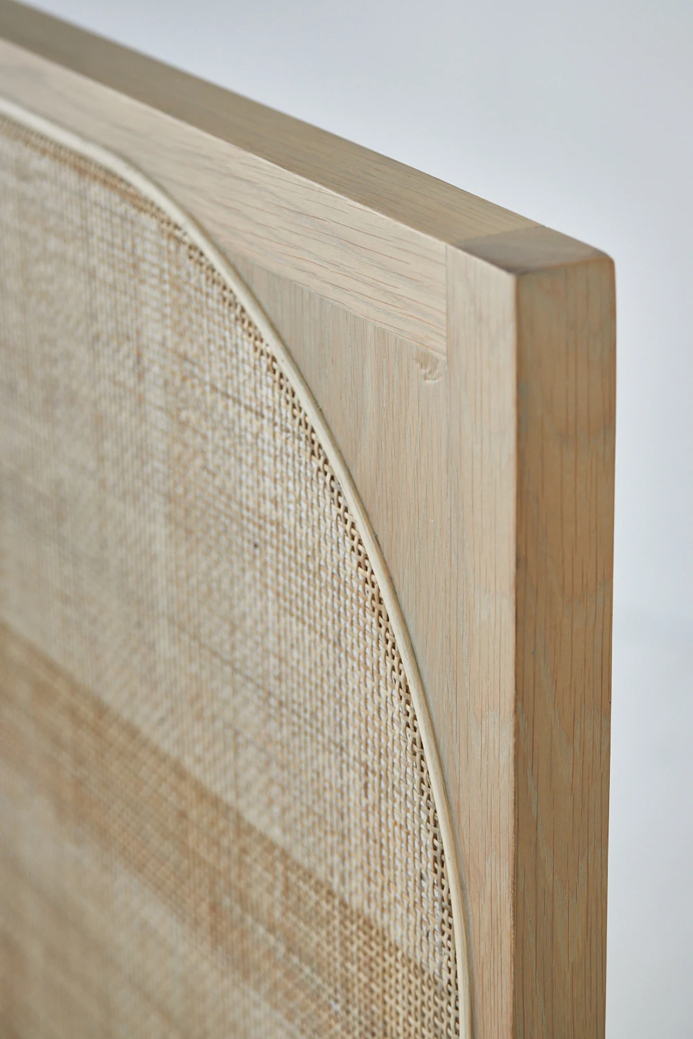 Nordic boho Country Style organic Furniture Modern Minimalist Rattan Bed Handmade of  Reclaimed Oak Eco-friendly Rustic Wood Bed