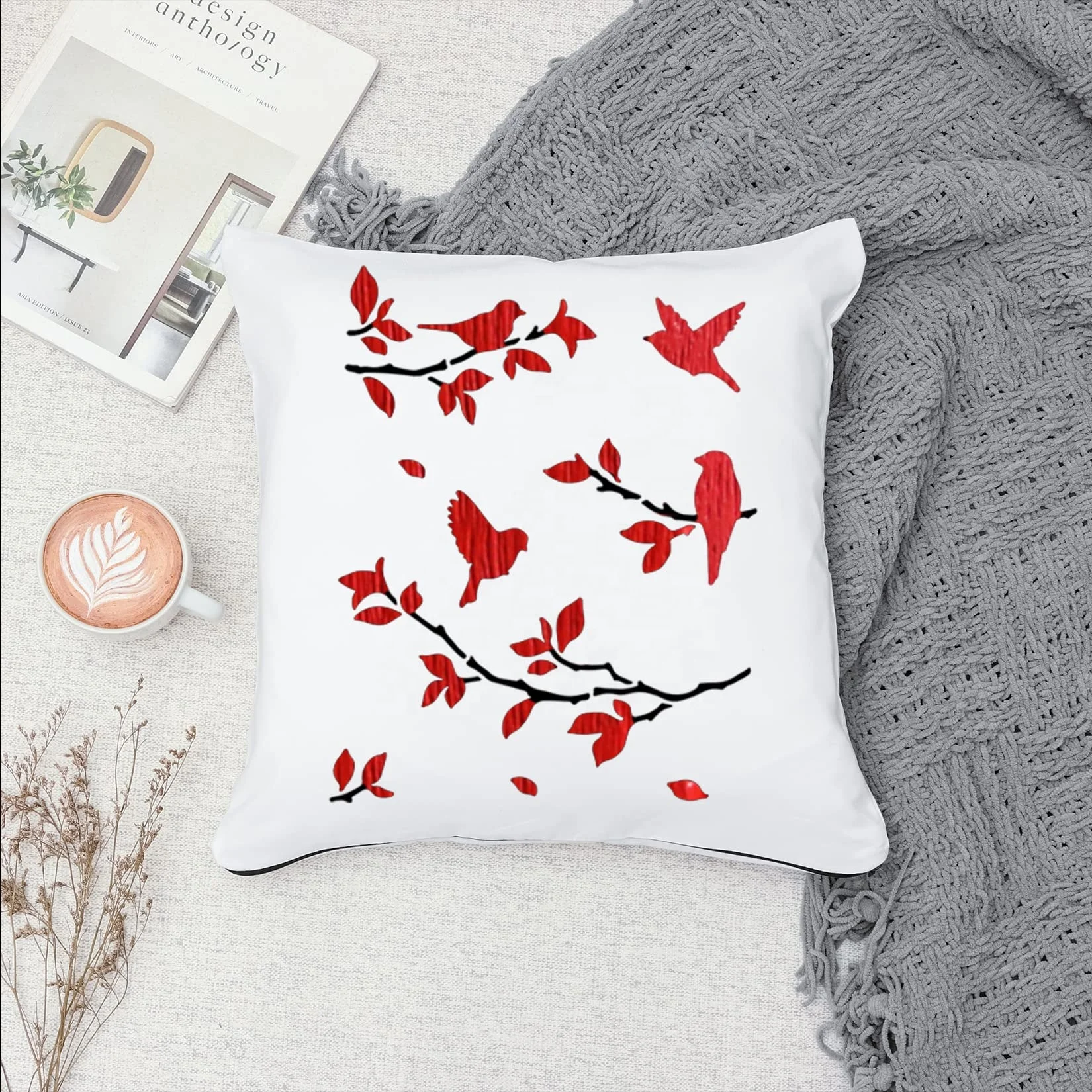 6 PCS A4 Vine Leaf Rose Stencil Cherry Blossom Stencil Bird Tree Branch Stencils Reusable Floral Flower Template