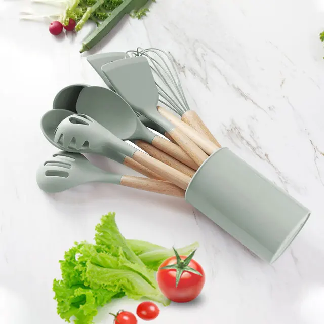 
Home and Kitchen Accessories 13 pcs Kitchen Utensils,Wooden Handles Non Toxic Silicone Cooking Spatula Set 